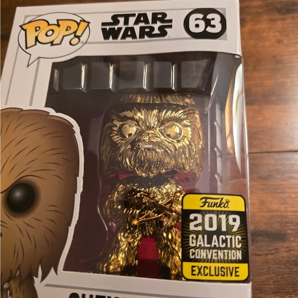 Funko POP! Star Wars: Gold Chrome Chewbacca #63 Galaxy Convention Exclusive NEW - Picture 4 of 4